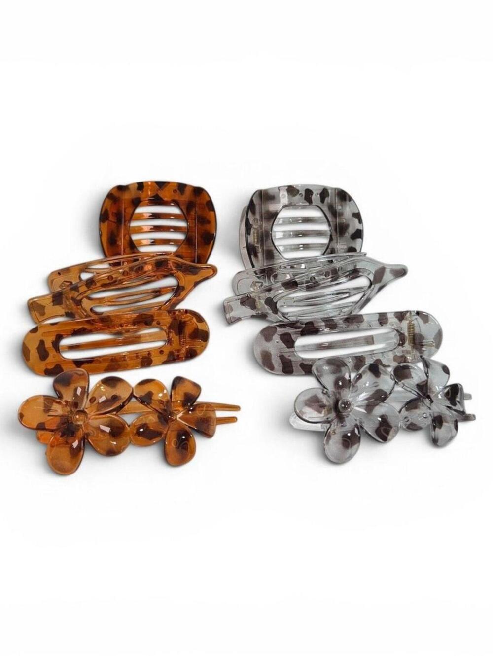 Set of 6 Tortoiseshell Pattern Hair Clips and Barrettes